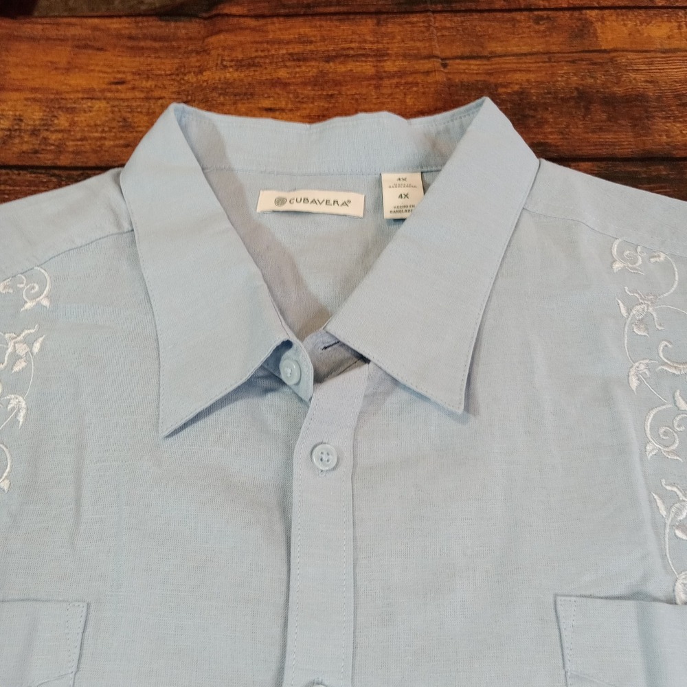 Cubavera Guayabera Men's 4XL Blue‎ Short Sleeve Embroidered - Picture 9 of 9